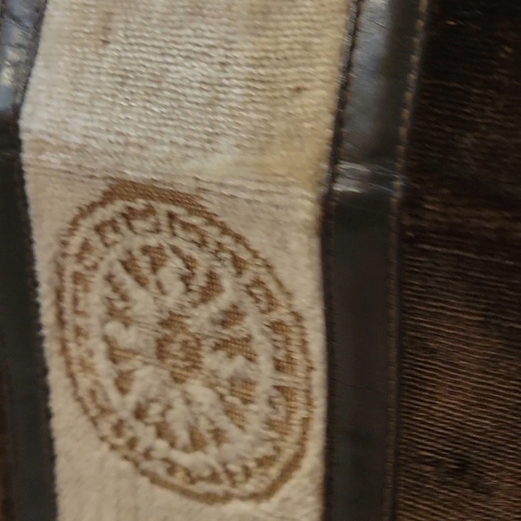 Brown and Cream Satchel with Gold-Tone Frame - Picture 9 of 11